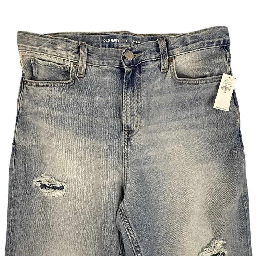 Old Navy Jeans Boys 18 Blue Distressed Loose Built-In Flex Denim Adjustable Wais
